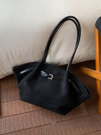 Solid Color Buckle Tote Bag