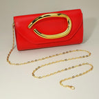 Bold Hardware Accent Faux Leather Evening Clutch Bag Crossbody Bag