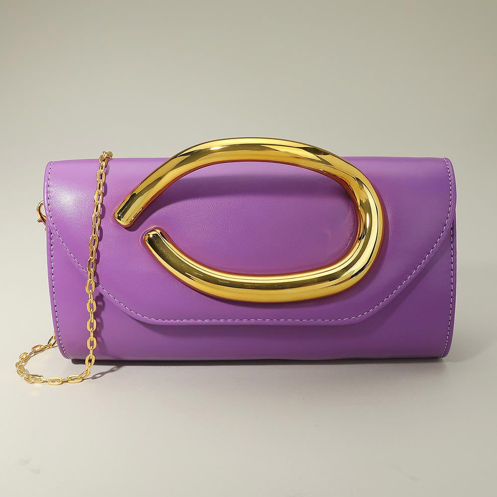 Bold Hardware Accent Faux Leather Evening Clutch Bag Crossbody Bag