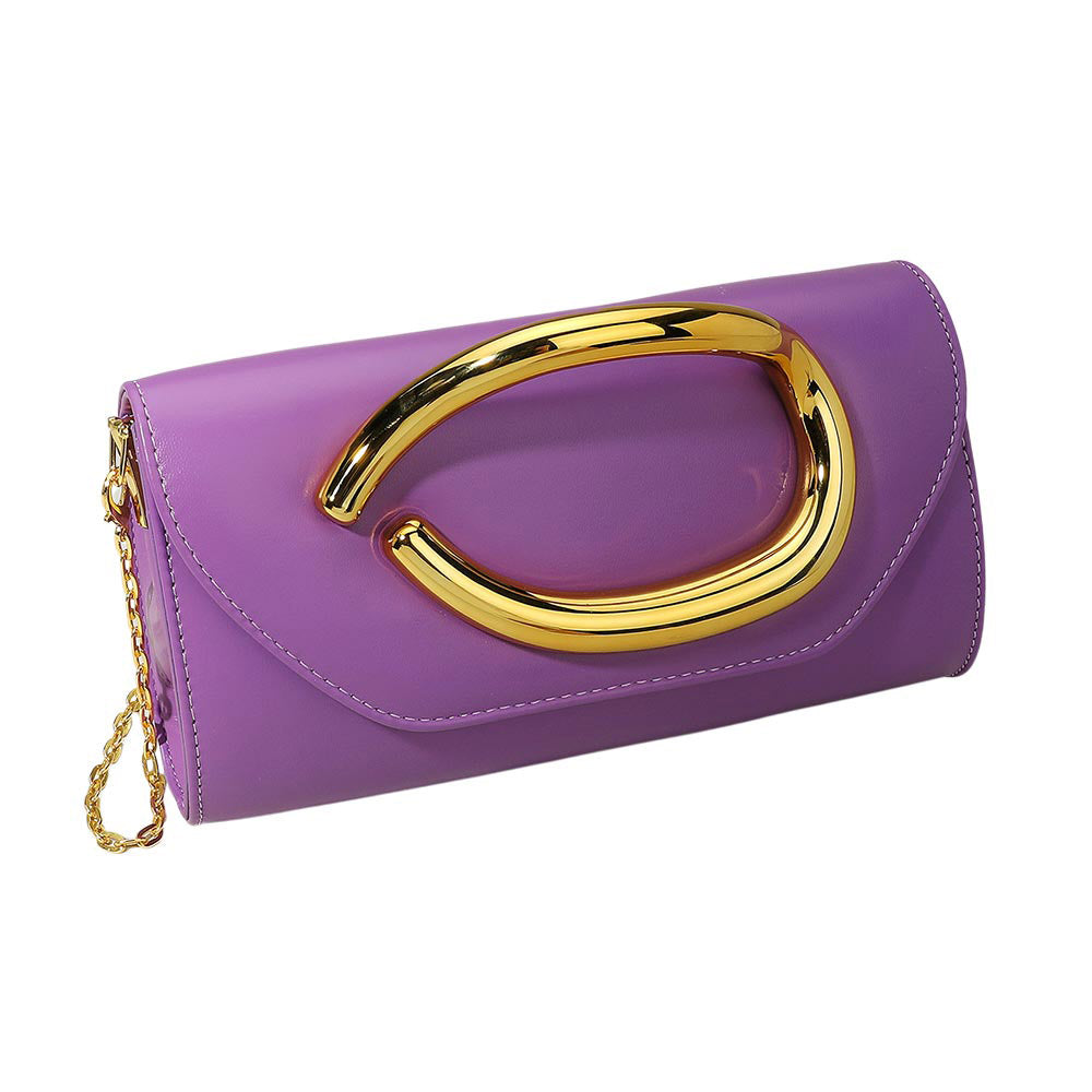Bold Hardware Accent Faux Leather Evening Clutch Bag Crossbody Bag