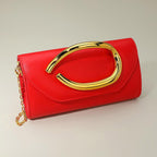 Bold Hardware Accent Faux Leather Evening Clutch Bag Crossbody Bag