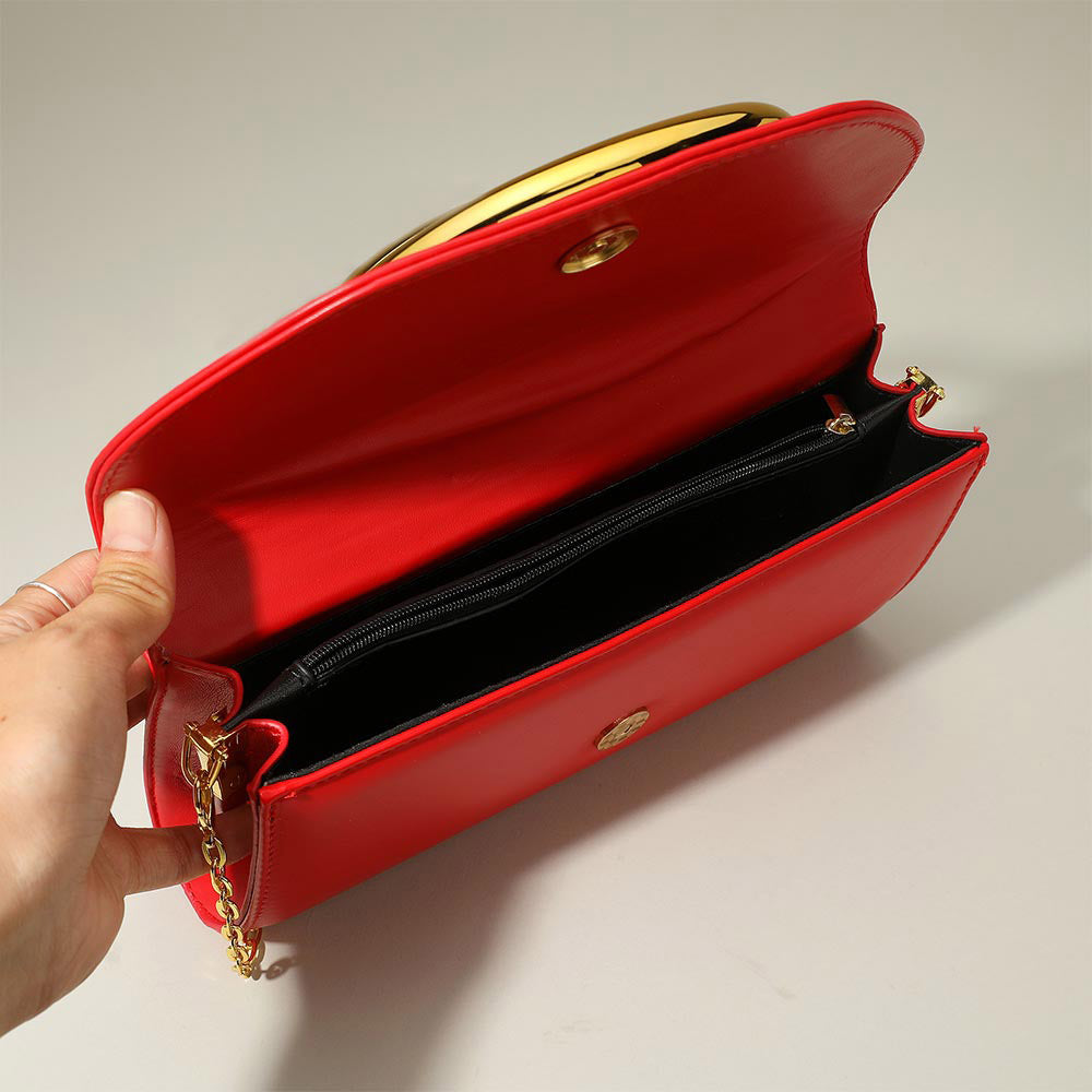 Bold Hardware Accent Faux Leather Evening Clutch Bag Crossbody Bag