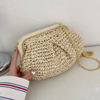 Bohemian Straw Dumpling Clutch Bag | Woven Straw Tote Purse for Women (Summer Beach Bag, Wicker Clutch)